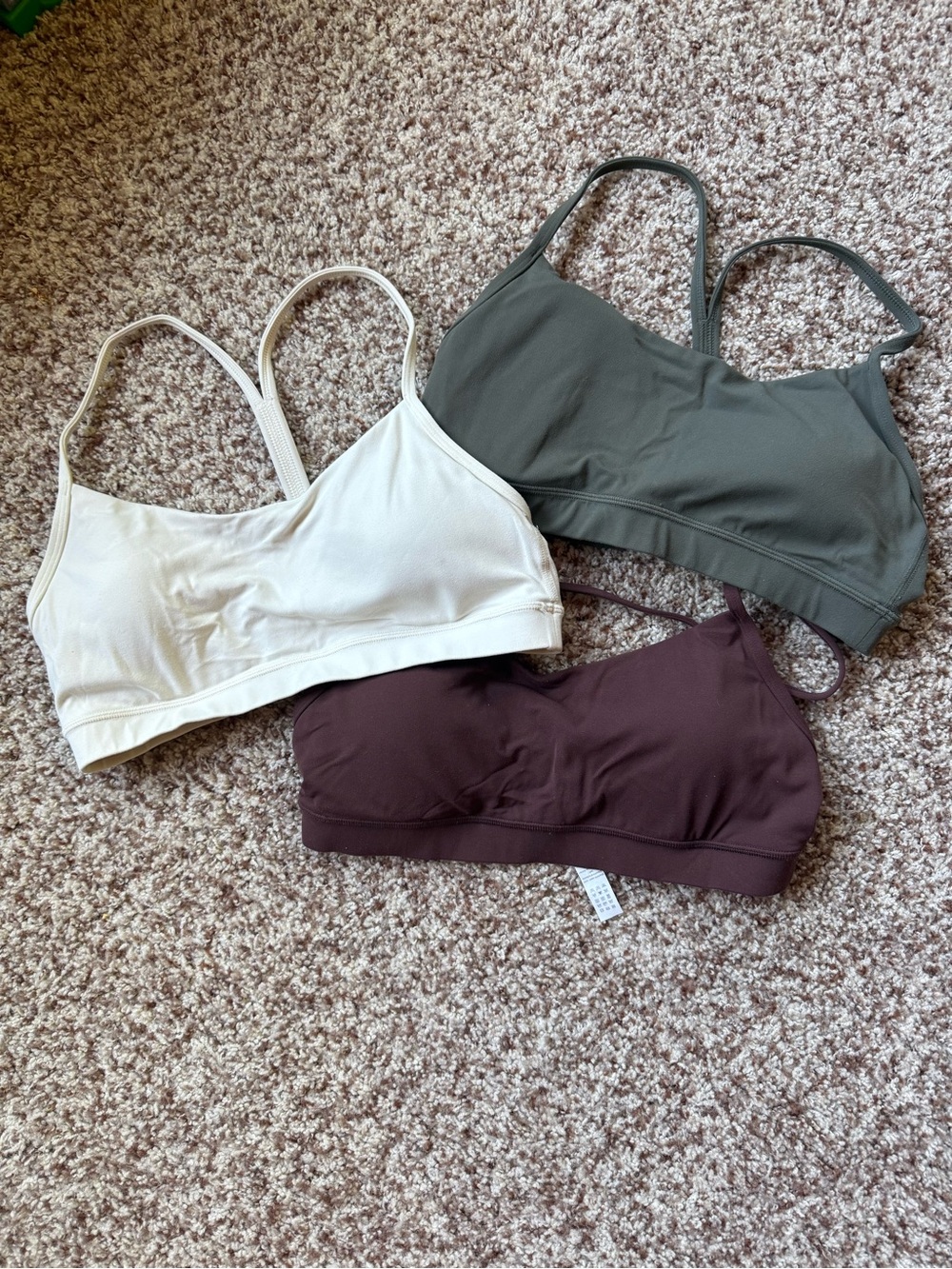 Crz Yoga Sports Bras size Medium. Cream,chocolate brown, olive green